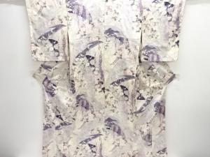 未使用品　花鳥模様小紋着物(重ね衿付)